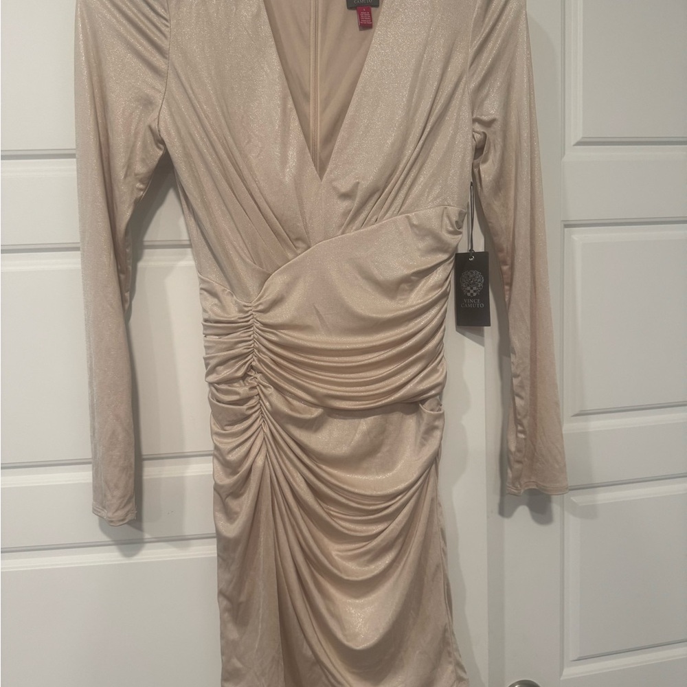 Vince Camuto Cream Ruched Wrap Dress